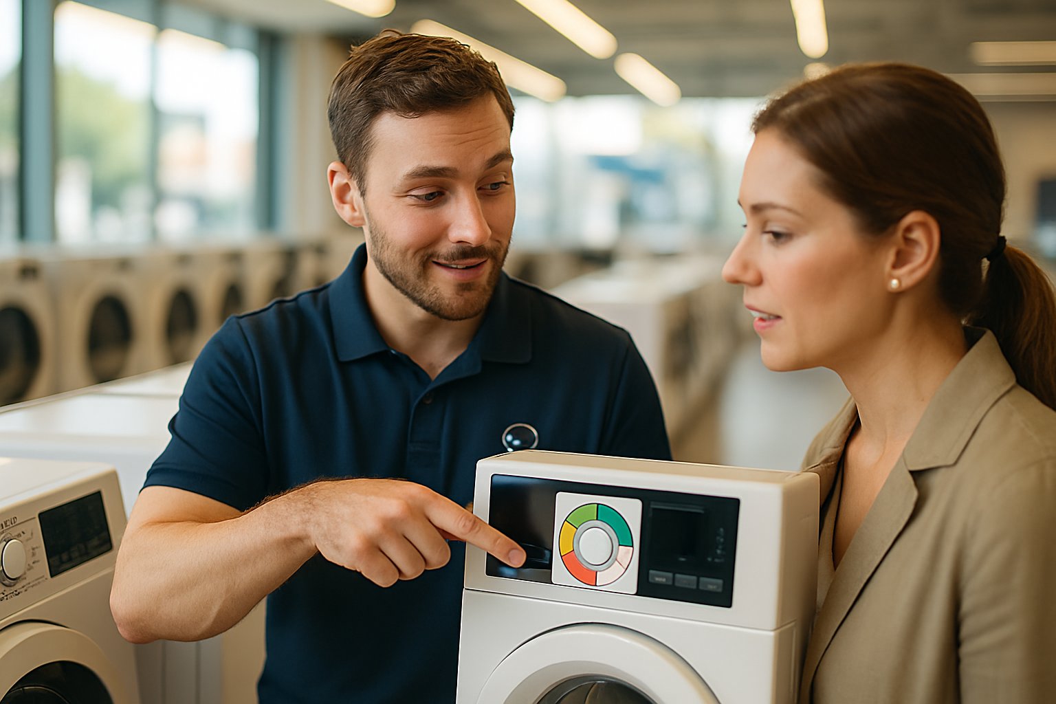 Conseiller présentant l'indice de réparabilité coloré d'un appareil électroménager